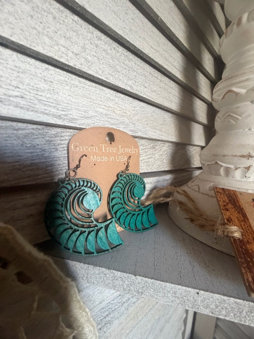 Teal Crescent Wood Earrings - Made in USA